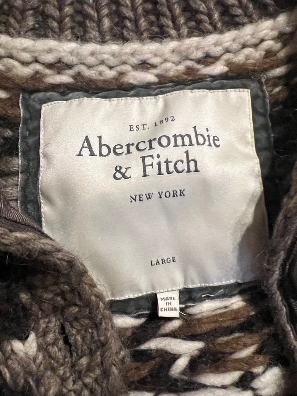 Abercrombie & Fitch Brown Fair Isle Cable-Knit Cardigan - Picture 2 of 3